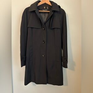 Calvin Klein Women’s Black Trench Coat with Removable Hood, Size Medium